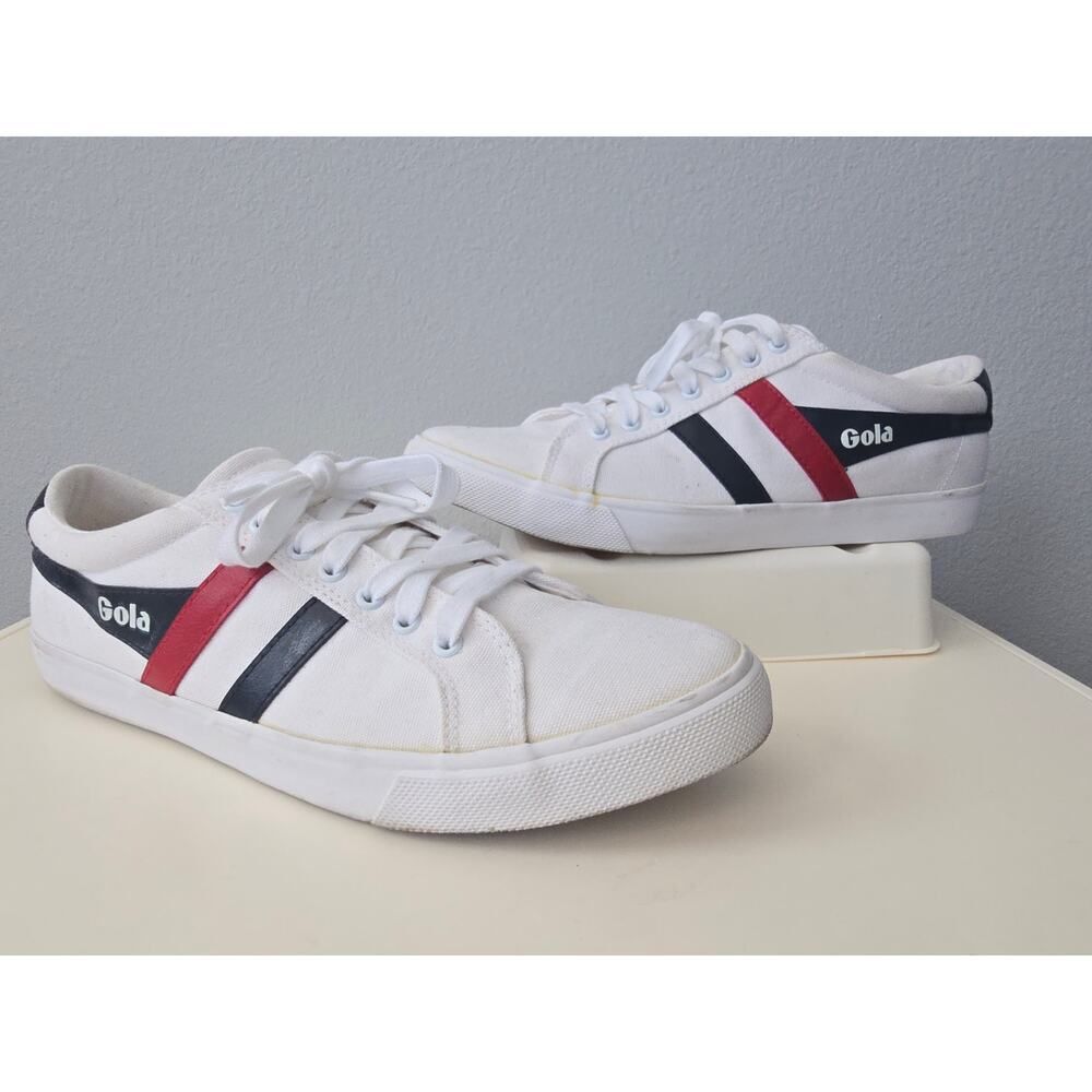 Gola Varsity Men’s White Canvas Sneakers Size 11 Red Blue Stripes Retro Look